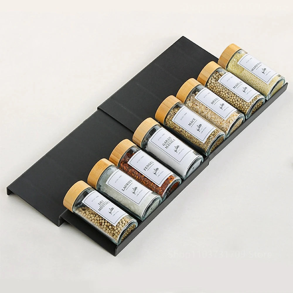 Adjustable 4-Tier Kitchen Spice Drawer Organizer Rack