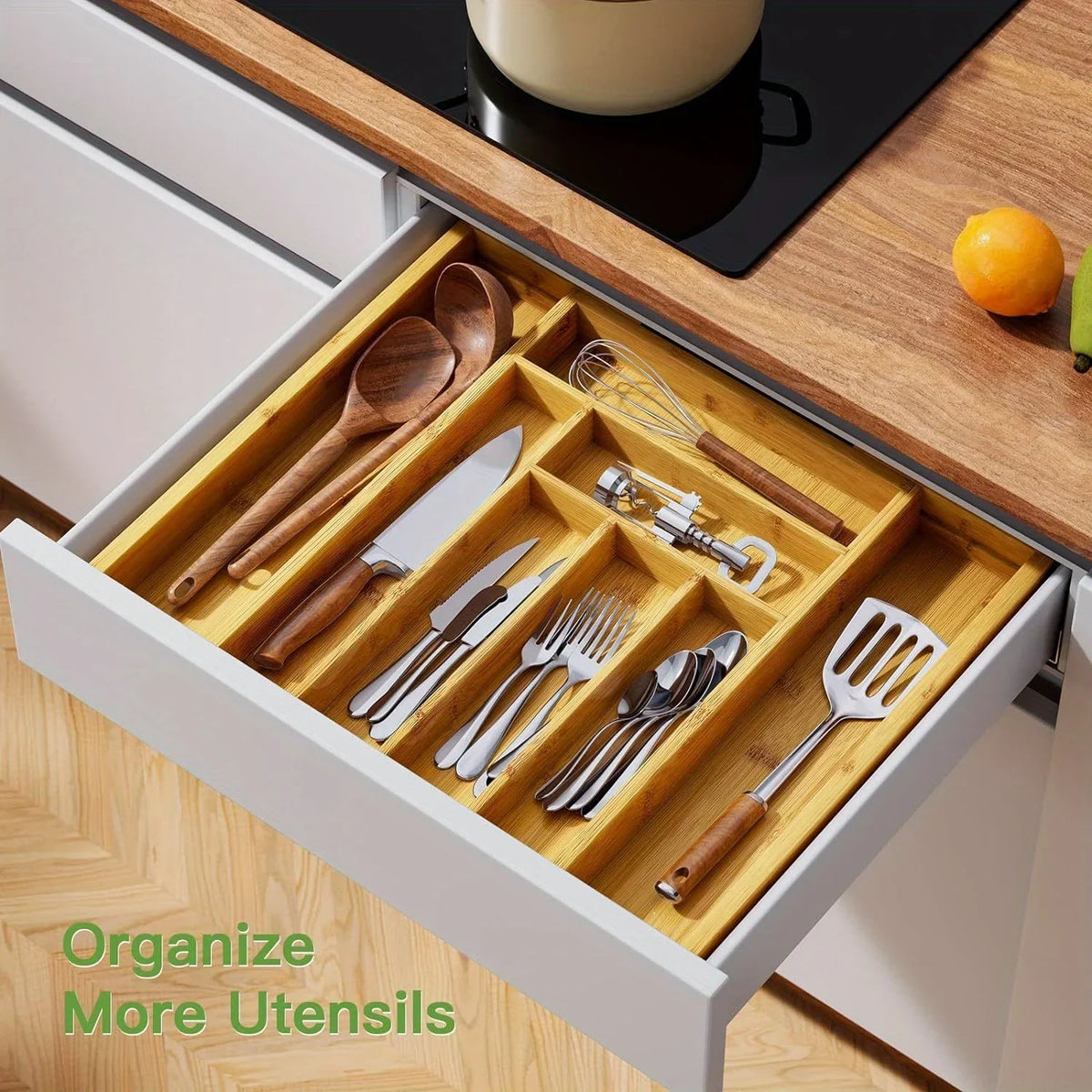 Expandable Bamboo Drawer Organizer for Cutlery Storage
