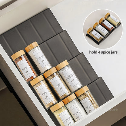 Adjustable 4-Tier Kitchen Spice Drawer Organizer Rack