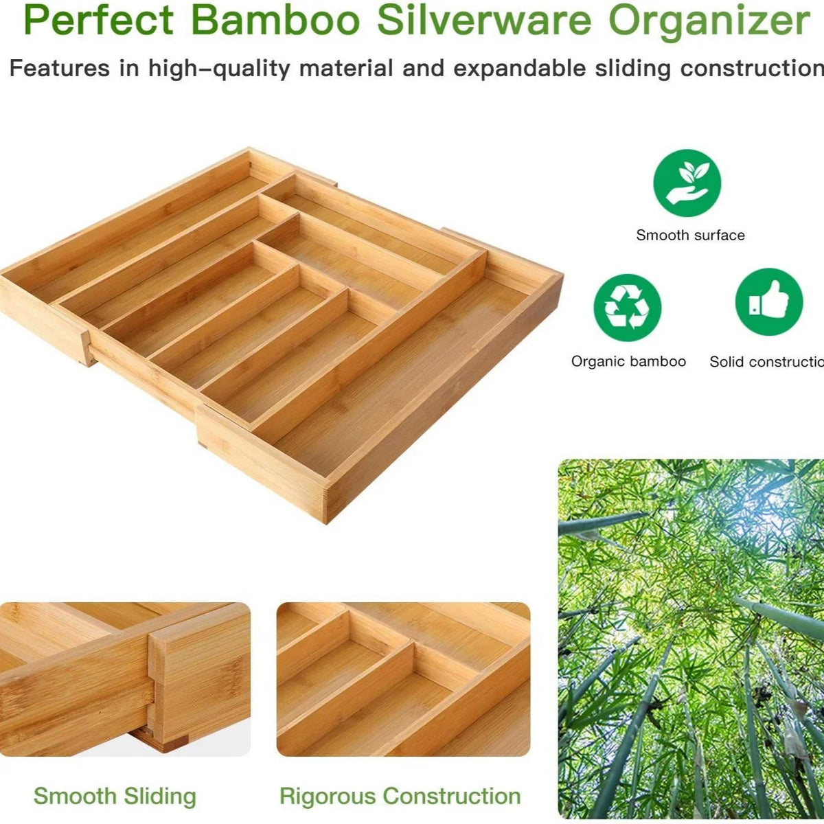 Expandable Bamboo Drawer Organizer for Cutlery Storage