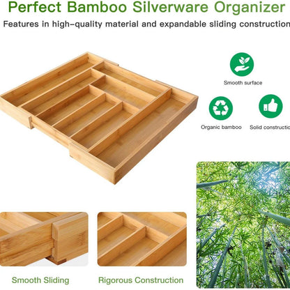 Expandable Bamboo Drawer Organizer for Cutlery Storage