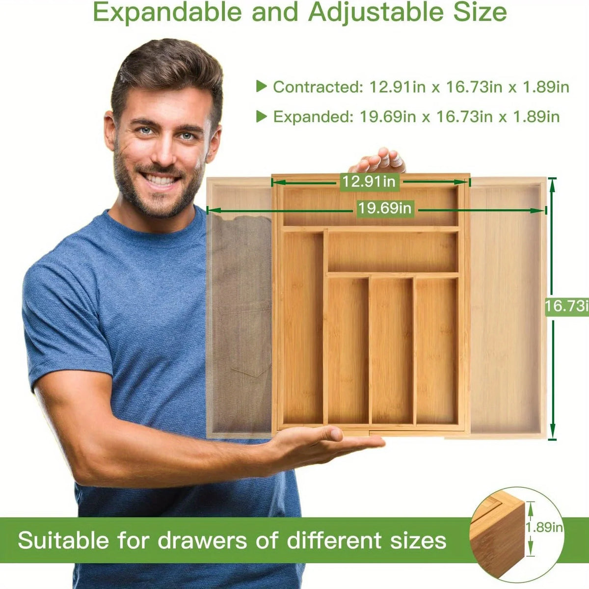 Expandable Bamboo Drawer Organizer for Cutlery Storage