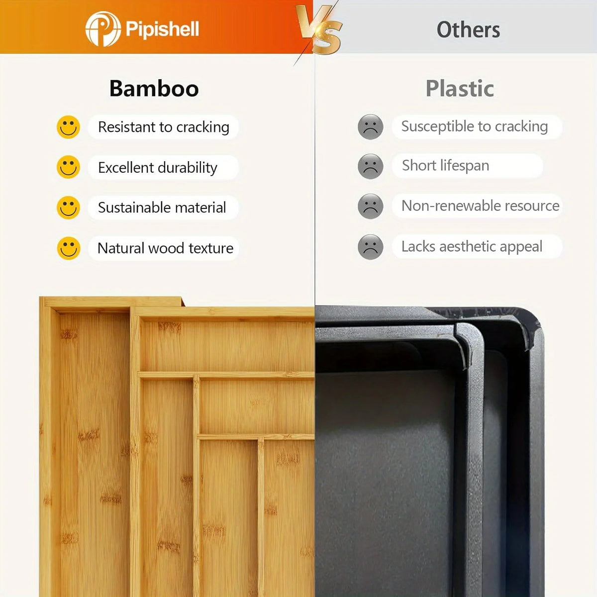 Expandable Bamboo Drawer Organizer for Cutlery Storage