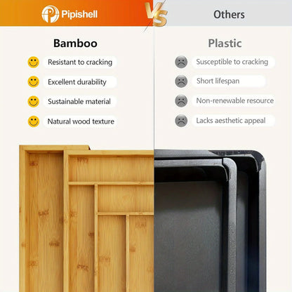 Expandable Bamboo Drawer Organizer for Cutlery Storage