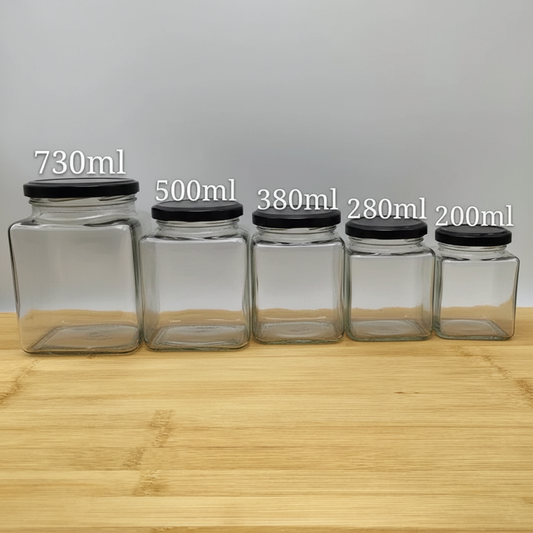 Empty Square Glass Jars with Dimensions